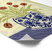 Red Tulips in Blue Square Chinoiserie Vase  ポスター (角)