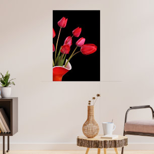 Red Tulips on Black Poster ポスター
