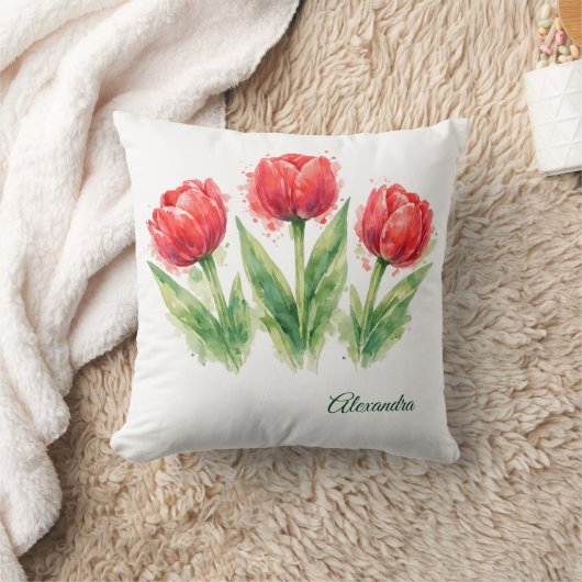 Red Tulips Throw Pillow クッション (ブランケット)