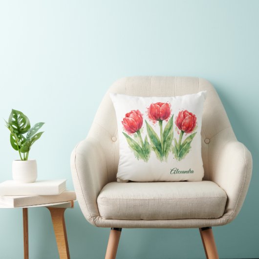 Red Tulips Throw Pillow クッション (椅子)