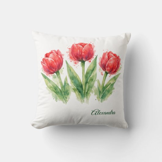 Red Tulips Throw Pillow クッション (正面)