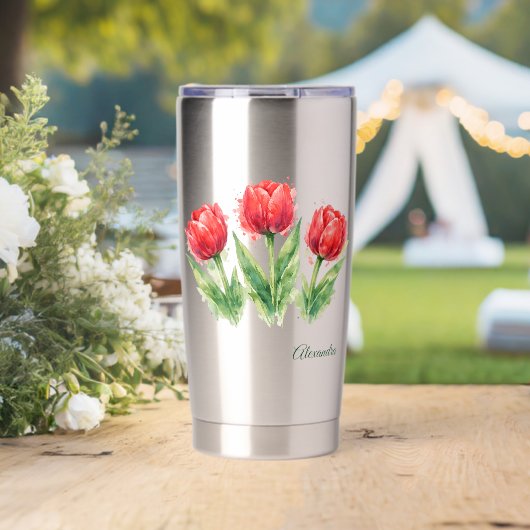 Red Tulips Water Bottle 保温保冷タンブラー (ウェディング (回転後))