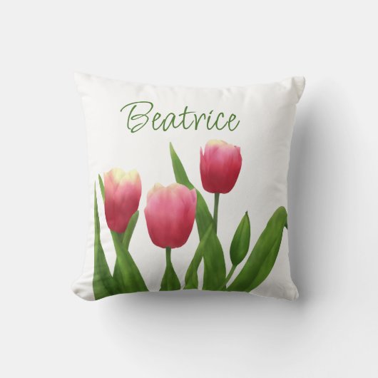 Red Tulips with Greenery クッション (正面)