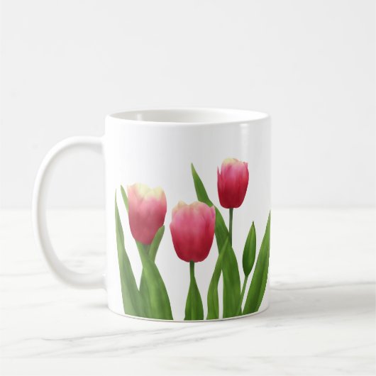 Red Tulips with Greenery コーヒーマグカップ (左)