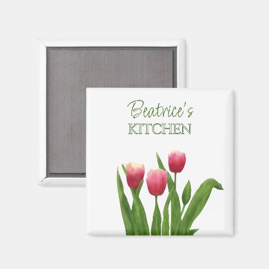 Red Tulips with Greenery マグネット (正面/裏面)