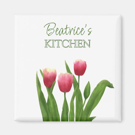 Red Tulips with Greenery マグネット (正面)