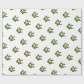 Red Tulips with Greenery on White ラッピングペーパー (フラット)