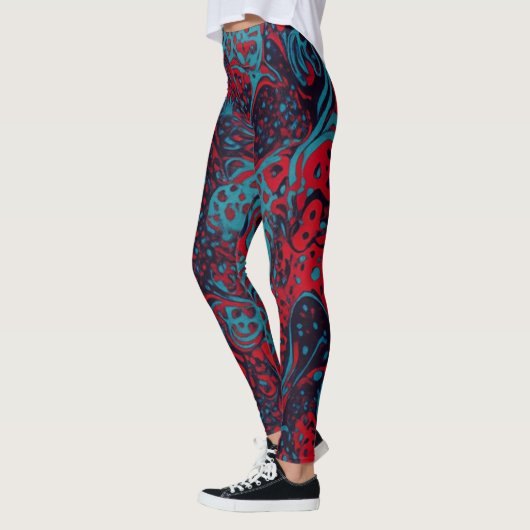 Red Turquoise Marble Abstract Pattern レギンス (左)