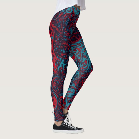 Red Turquoise Marble Abstract Pattern レギンス (右)