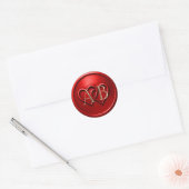 Red Two Hearts Intertwined Monogram Wedding ラウンドシール (封筒)