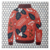 Red Ugly Sweater Cute Art Decorative Holiday Tile タイル (正面)