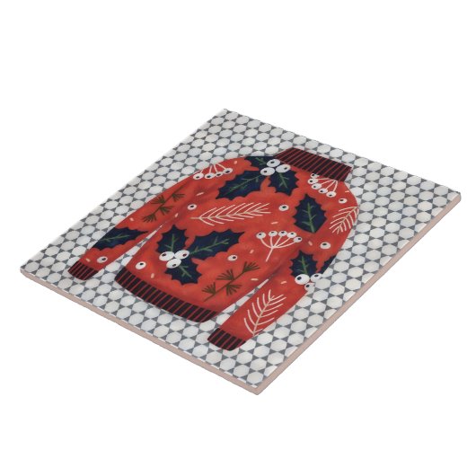 Red Ugly Sweater Cute Art Decorative Holiday Tile タイル (側面)
