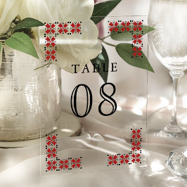 Red Ukrainian Wedding Acrylic Table Number アクリル招待状