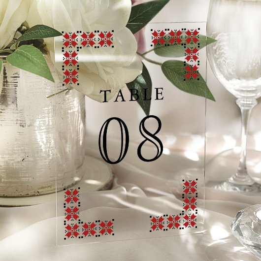 Red Ukrainian Wedding Acrylic Table Number アクリル招待状