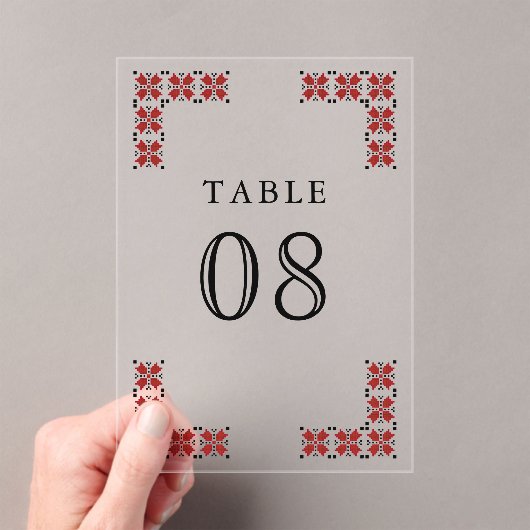 Red Ukrainian Wedding Acrylic Table Number アクリル招待状 (インサイチュ (ポータブル))