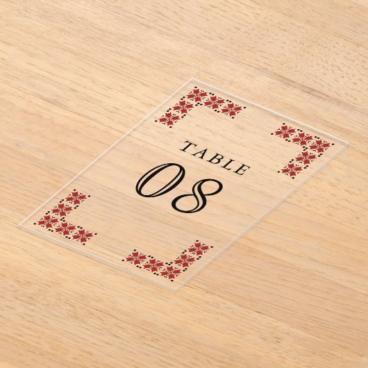 Red Ukrainian Wedding Acrylic Table Number アクリル招待状 (レイダウン)