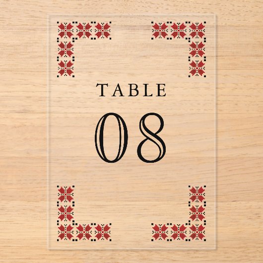 Red Ukrainian Wedding Acrylic Table Number アクリル招待状 (正面)