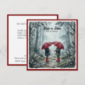 Red Umbrella Rain or Shine Birthday Invitation 招待状 (正面/裏面)