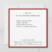 Red Umbrella Rain or Shine Birthday Invitation 招待状 (裏面)