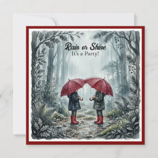 Red Umbrella Rain or Shine Birthday Invitation 招待状