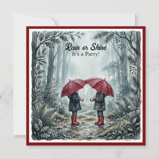 Red Umbrella Rain or Shine Birthday Invitation 招待状 (正面)