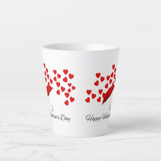 Red Umbrella Valentine's Mug – Romantic Rain of He カフェラテマグ (正面)