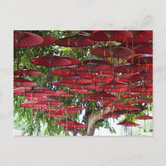 Red Umbrellas in the Sky - Asian Postcard ポストカード