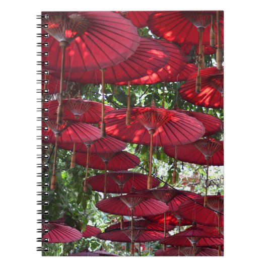 Red Umbrellas in the Sky - Asian Spiral Notebook ノートブック (正面)
