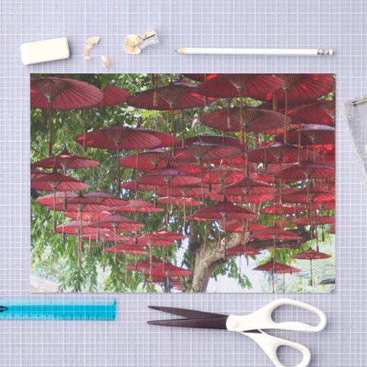 Red Umbrellas in the Sky - Asian Tissue Paper 薄葉紙 (クラフト)