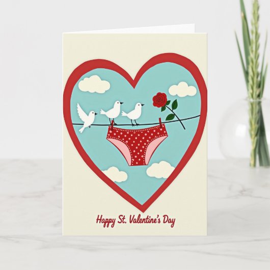 Red Undies Rose Valentine Card カード (正面)