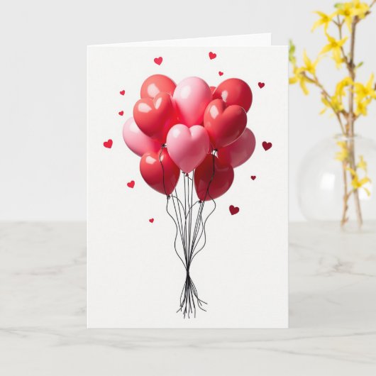Red Valentine Balloons Card カード (黄色い花)