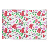 Red Valentine Hearts Pink Flowers 枕カバー (裏面-左)