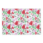 Red Valentine Hearts Pink Flowers 枕カバー (裏面-右)