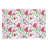 Red Valentine Hearts Pink Flowers 枕カバー (正面右)