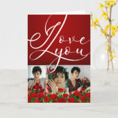 Red Valentine’s Day I Love You Photo Collage カード (黄色い花)