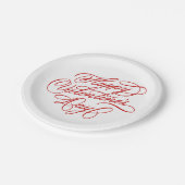 Red Valentines Day Elegant Calligraphy ペーパープレート (アングル)