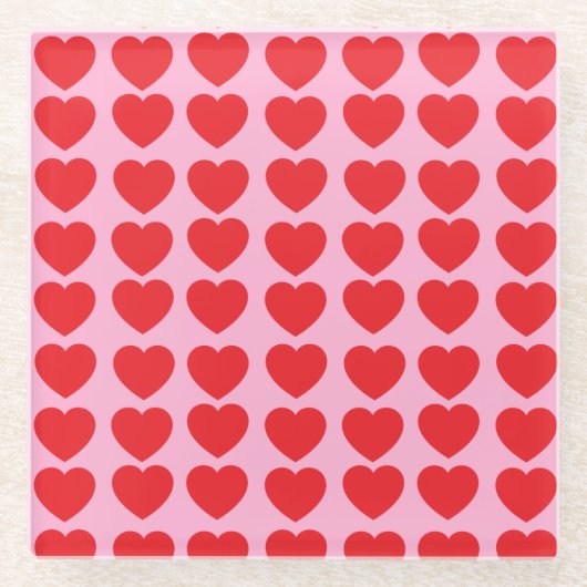 Red Valentines Hearts ガラスコースター (正面)