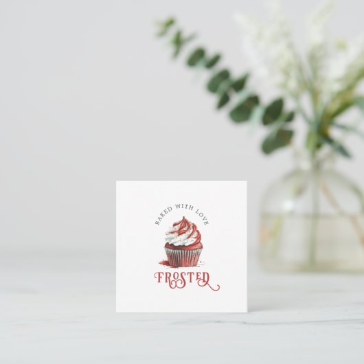Red Velvet Baker Cupcake Logo Calligraphy Script  スクエア名刺 (スタンド正面)