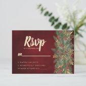 Red Velvet Christmas Botanical Wedding RSVP Card (スタンド正面)