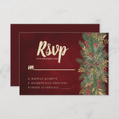 Red Velvet Christmas Botanical Wedding RSVP Card (正面/裏面)