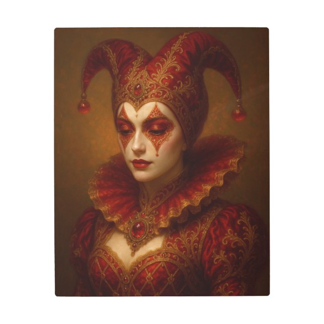 Red Venetian Jester Metal Wall Art - Renaissance  メタルプリント (正面)