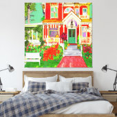 Red Victorian House Wrap Around Porch キャンバスプリント (インサイチュ (寝室))