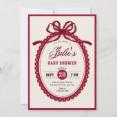 Red vintage bow baby shower invitation 招待状 (正面)