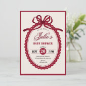 Red vintage bow baby shower invitation 招待状 (スタンド正面)