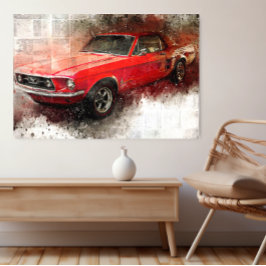 Red Vintage Car Poster:タイムレスな自動車芸術 ポスター