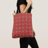Red Vintage Floral Geometric Tote Bag トートバッグ (クローズアップ)