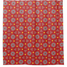 Red Vintage Floral Geometry Shower Curtain シャワーカーテン