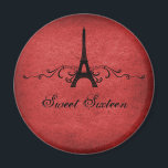 Red Vintage French Flourish Sweet 16 Magnet マグネット<br><div class="desc">Grungy yet elegant Vintage French Flourish Sweet Sixteen Magnet in dark red featuring an Eiffel Tower design embellished with chic swirls and dots and a faux paper textured background. This unique Parisian themed Sweet 16 magnet would be perfect for a french inspired party favor. Easy to customize, simply add the...</div>