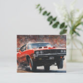 Red Vintage Muscle Car ポストカード (スタンド正面)