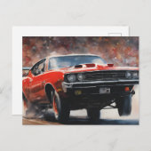 Red Vintage Muscle Car ポストカード (正面/裏面)
